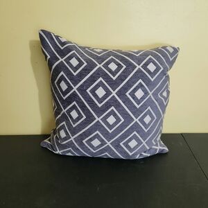 Geometric Patterned Blue and White Feather Filled Throw Pillow